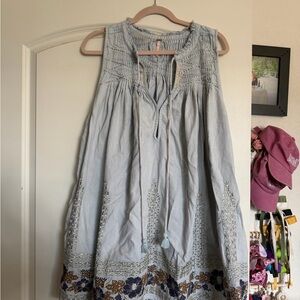 Free People Pale Blue Distressed “Denim” Style Mini Dress